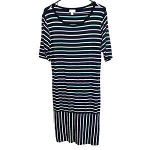 LuLaRoe Julia Striped Dress Large Black Multicolor Short Sleeve Stretchy Knit